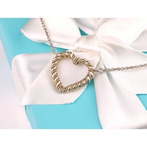 Authentic Tiffany and Co. Necklace Twisted Heart Rope Pendant 18k Gold & Silver - Picture 4 of 8